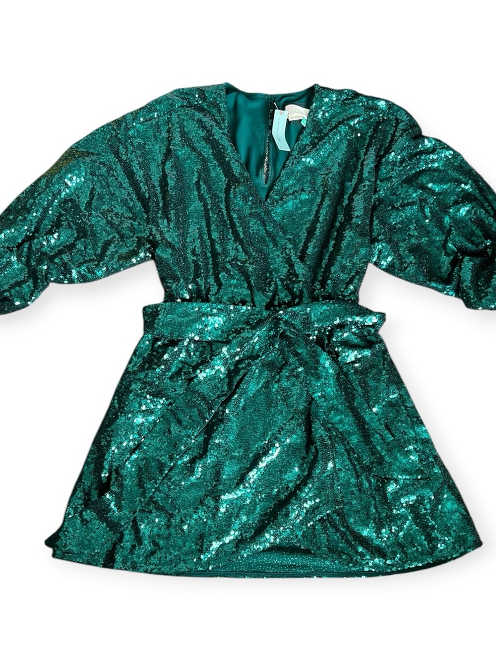 NWOT Anthropologie Emerald Green Sequin Wrap Dress